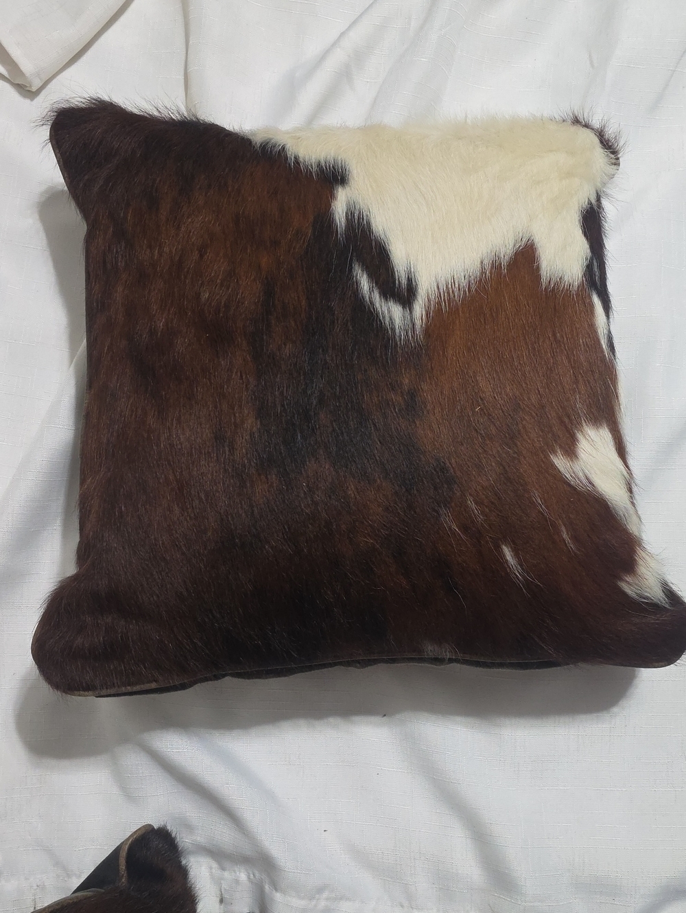 Cowhide Decorative Throw Pillow - Brown & White